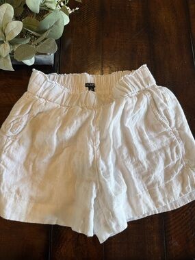 J. Crew White Elastic Waist Linen Tropez Shorts